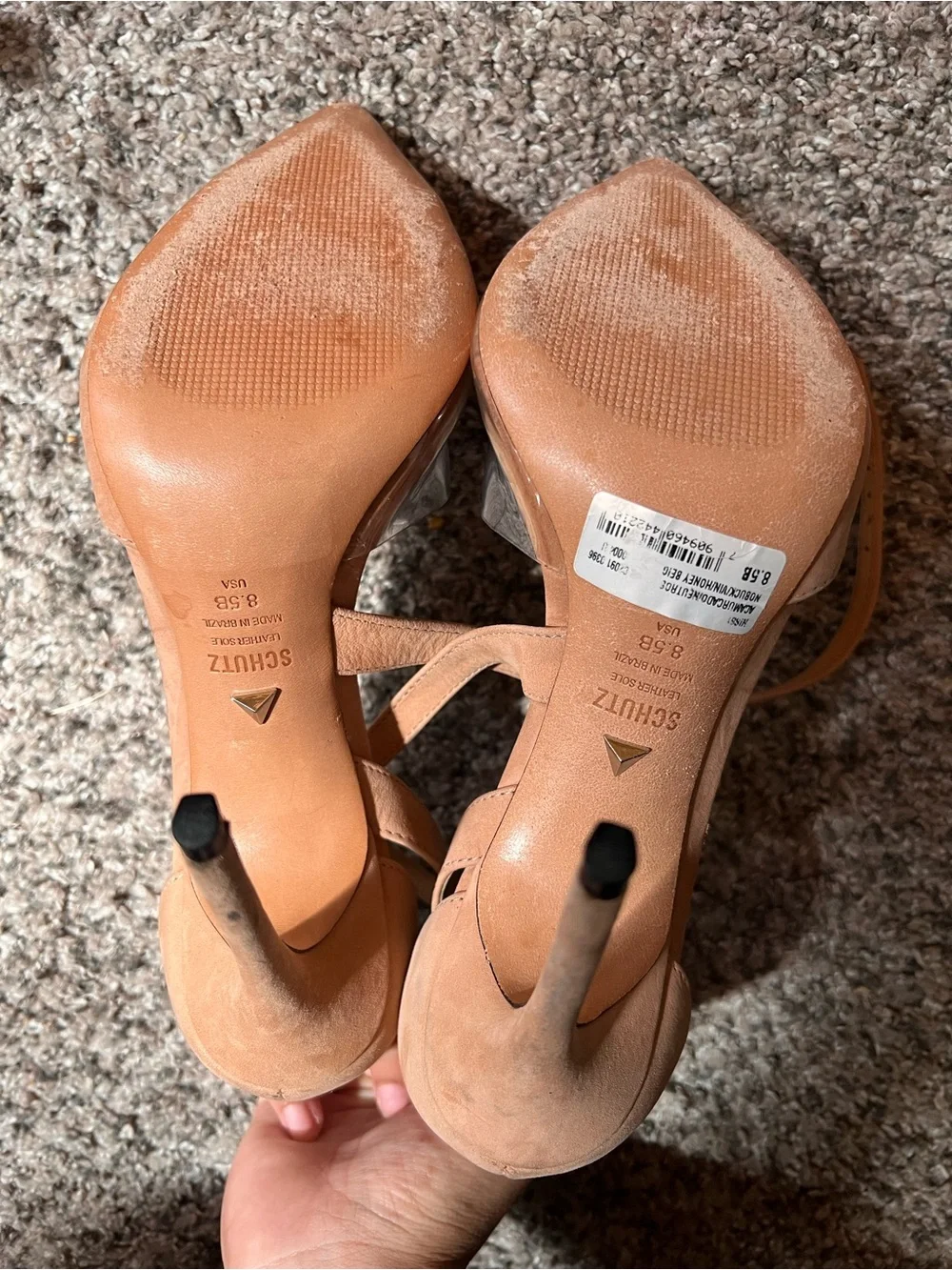 SCHUTZ Nude/Tan Pointed-Toe D'Orsay Ankle Strap Heels